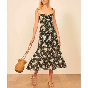 Reformation Emmie Sleeveless Floral Midi Dress Black Elizabeth Size 8